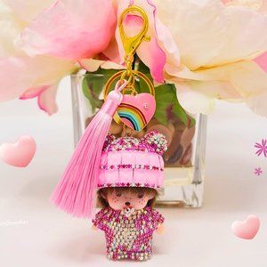 Keychain, Cute Monchichi Tassel with a Heart, bag pendant